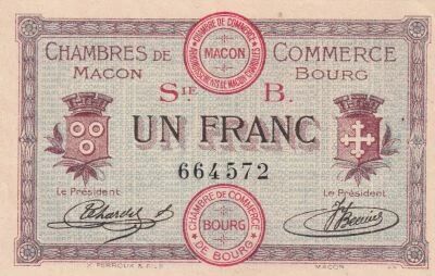 Frankreich 1 Franc - Chambre de Commerce - Macon - Bourg - 1915 - S�rie B
