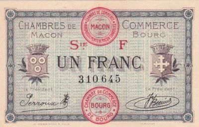 Frankreich 1 Franc - Chambre de Commerce - Macon - Bourg - 1921 - S�rie F
