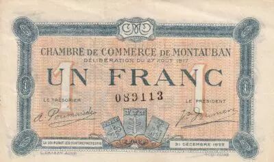 Frankreich 1 Franc - Chambre de Commerce - Montauban -27-08-1917