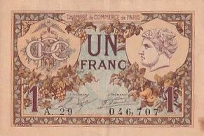 Frankreich 1 Franc - Chambre de commerce - Paris - 10-03-1920 - S�rie A.29