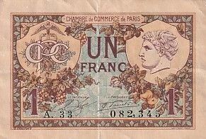 Frankreich 1 Franc - Chambre de commerce - Paris - 10-03-1920 - S�rie A.33