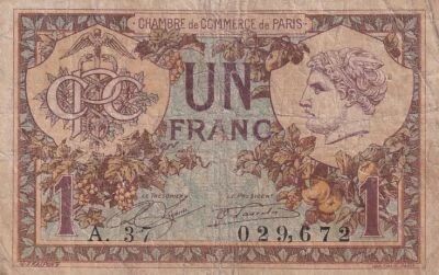 Frankreich 1 Franc - Chambre de commerce - Paris - 10-03-1920 - S�rie A.37