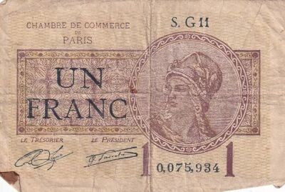 Frankreich 1 Franc - Chambre de commerce - Paris - 10-03-1920 - S�rie S.G11