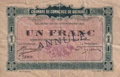 Frankreich 1 Franc - Chambre de commerce de Grenoble - Annul� - P.63-7