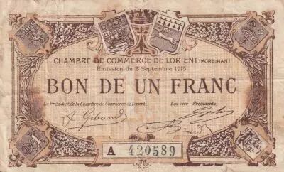 Frankreich 1 Franc - Chambre de commerce de Lorient - 1915 - S�rie A