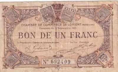 Frankreich 1 Franc - Chambre de commerce de Lorient - 1915