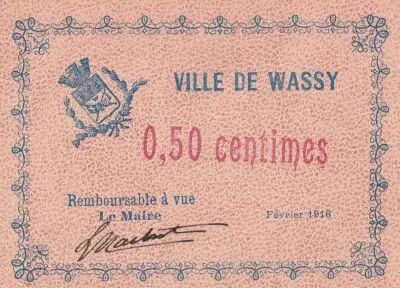 Frankreich 1 Franc - City of Wassy - February 1918