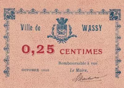 Frankreich 1 Franc - City of Wassy - October 1916