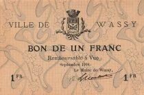 Frankreich 1 Franc - City of Wassy - September 1916