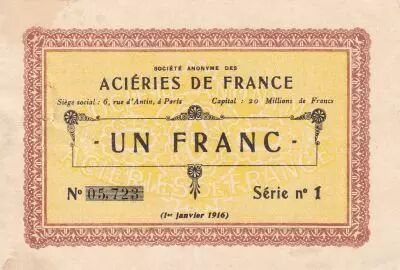 Frankreich 1 Franc - Compagnie de B�thune - 01-01-1916 - S�rie 1