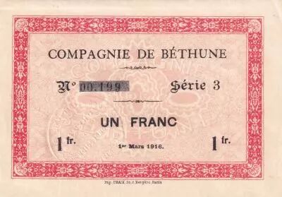 Frankreich 1 Franc - Company of B�thune - 01-03-1916 - Serial 3