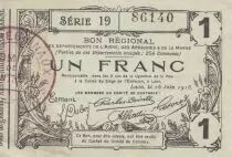 Frankreich 1 Franc - Laon - Regional Coupon - 16-06-1916 - Serial 19