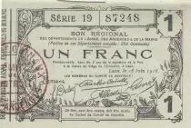 Frankreich 1 Franc - Laon - Regional Coupon - 16-06-1916 - Serial 19