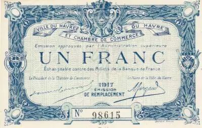 Frankreich 1 Franc - Le Havre Chamber of Commerce- 1917 - Replacement emission