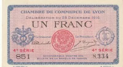 Frankreich 1 Franc - Lyon - Chamber of Commerce - 28-12-1916 - Fourth Serial