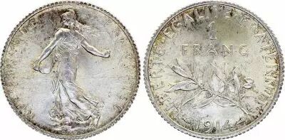 Frankreich 1 Franc - Semeuse - 1914 - Silver