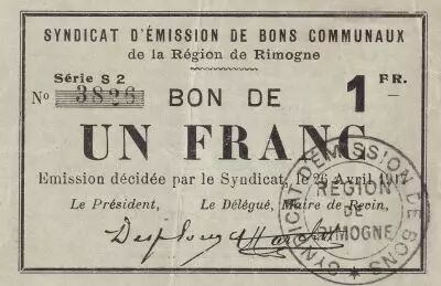 Frankreich 1 Franc - Syndicat d\'Emission de Bons Communaux - Rimogne - 1917 - Serial S.2 - P.08-190