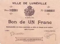 Frankreich 1 Franc - Ville de Lun�ville - 1914 - P.54-75