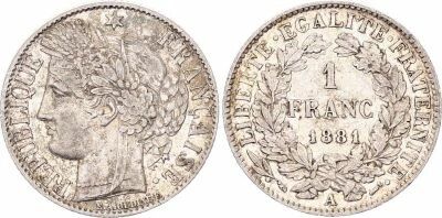 Frankreich 1 Franc Ceres - 1881 A Paris - Silver