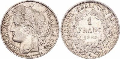 Frankreich 1 Franc Ceres - 1881 A Paris - Silver