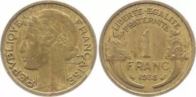 Frankreich 1 Franc Laureate head - 1935