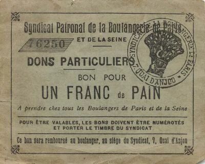 Frankreich 1 Franc of Bread - Paris and Seine Bakery Employers\' Association