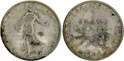 Frankreich 1 Franc Semeuse - 1906 - Silver - F - KM.844