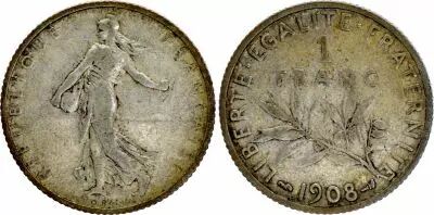 Frankreich 1 Franc Semeuse - 1908 - Silver - F - KM.844