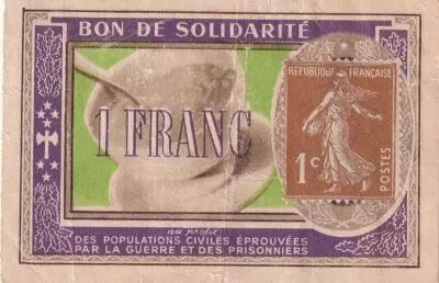 Frankreich 1 Franc Solidarity Bond with stamp - 1941-1942 - Serial B