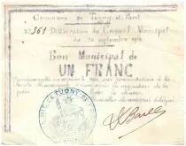 Frankreich 1 Franc Tugny-Et-Pont City - 1914