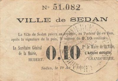 Frankreich 10 Centimes - City of Sedan - 10-08-1915