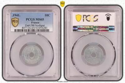 Frankreich 10 Centimes, Lindauer - 1941 - PCGS MS65