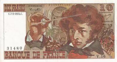 Frankreich 10 Francs - Berlioz - 07-02-1974 - Serial V.16 - XF - P.150