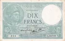 Frankreich 10 Francs - Minerva - 09-01-1941 - Serial L.83708-924 - P.73