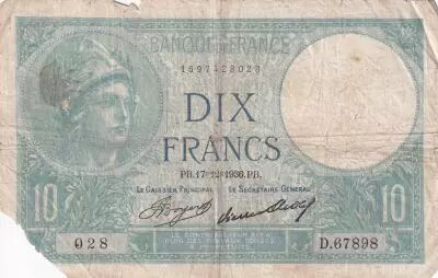 Frankreich 10 Francs - Minerva - 17-12-1936 - Serial D.67898 - P.73
