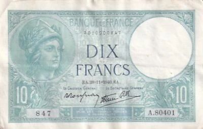 Frankreich 10 Francs - Minerva - November 28, 1940 - Series A