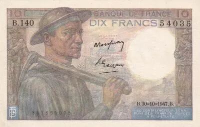 Frankreich 10 Francs - Minor - 30-01-1947 - Serial B.140-54035 -  P.99