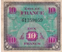 Frankreich 10 Francs Allied Military Currency (Flag) - 1944 No Serial - VF