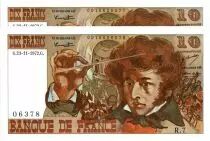 Frankreich 10 Francs Berlioz - 23-11-1972 2 consecutives numbers