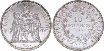 Frankreich 10 Francs Hercules -1965 Silver