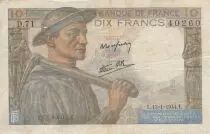 Frankreich 10 Francs Miner - 13-01-1944 Serial D.71 - VF