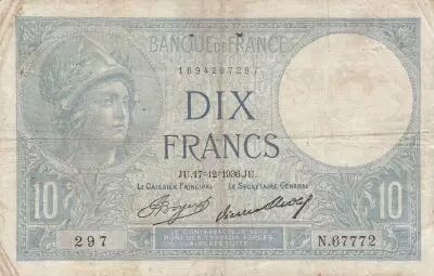 Frankreich 10 Francs Minerve 17-12-1936 - Serial N.67772