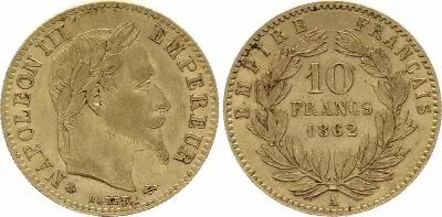Frankreich 10 Francs Napoleon III Laureate Head -1862 A