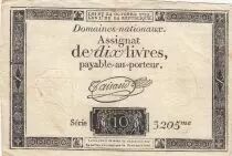 Frankreich 10 Livres - Watermark Fleur de Lys - 24-10-1792 - Sign. Taisaud - Serial 3205
