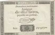 Frankreich 10 Livres - Watermark Republique -  French Revolution - 24-10-1792 - Serial 11213