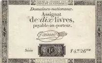 Frankreich 10 Livres - Watermark Republique -  French Revolution - 24-10-1792 - Serial 14726