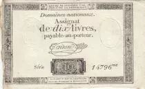 Frankreich 10 Livres - Watermark Republique -  French Revolution - 24-10-1792 - Serial 14796