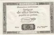 Frankreich 10 Livres - Watermark Republique -  French Revolution - 24-10-1792 - Serial 14796