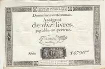 Frankreich 10 Livres - Watermark Republique -  French Revolution - 24-10-1792 - Serial 14796