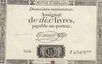 Frankreich 10 Livres - Watermark Republique -  French Revolution - 24-10-1792 - Serial 14969